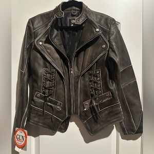 Women's Brown Steampunk Leather Jacket w/Concealed Pocket